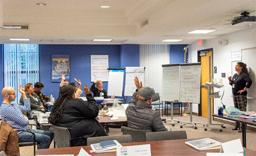 United Way of Buffalo & Erie County’s program leader Nicole Juzdowski leads the discussion about Work/Life Solutions